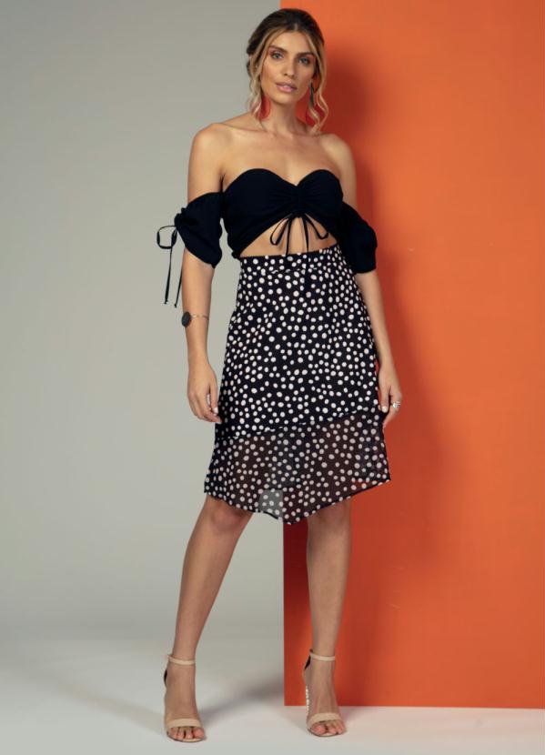 Quintess - Blusa Cropped Preta Ciganinha com Amarações 3