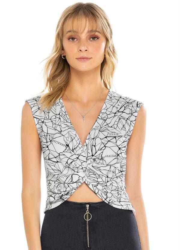 Enfim - Blusa Estampada Cropped Ny com Torção