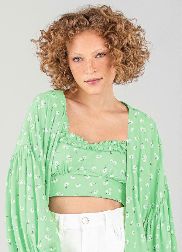 Enfim - Blusa Verde Cropped Floral Feminina