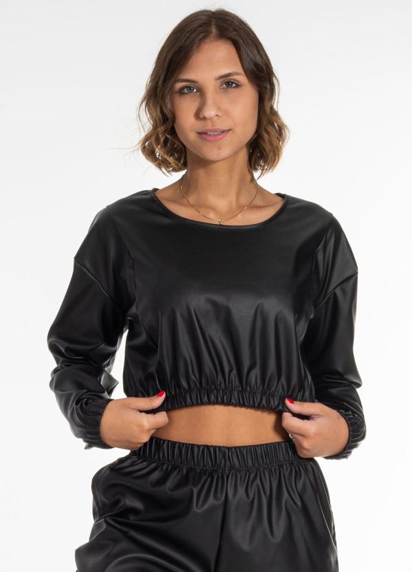 Cativa - Casaco Cropped em Courino Feminino Preto 1