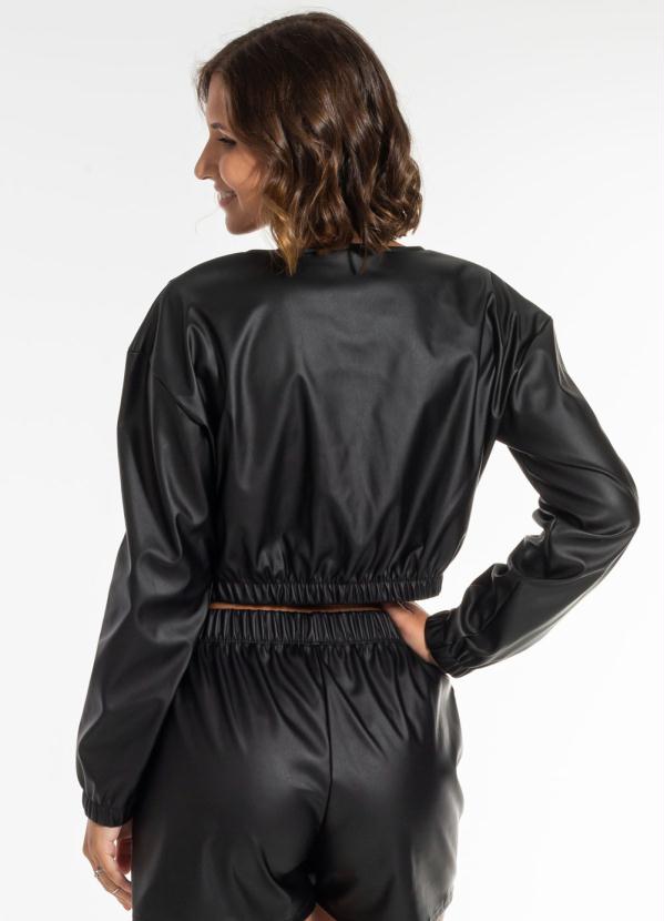 Cativa - Casaco Cropped em Courino Feminino Preto 2