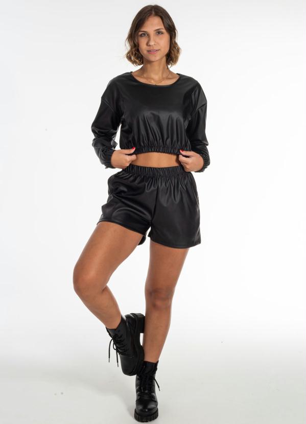 Cativa - Casaco Cropped em Courino Feminino Preto 3