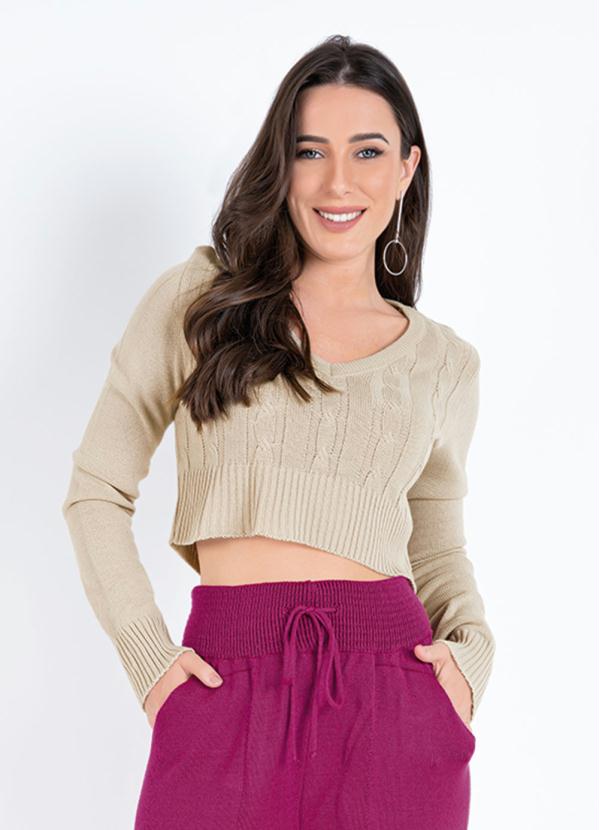 Janine - Cropped Cáqui com Mangas Longas 2