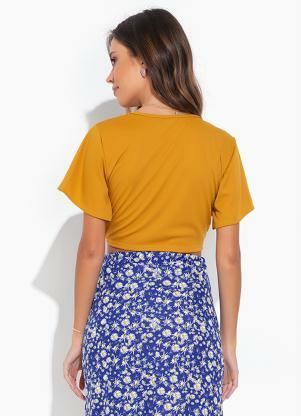 Moda Pop - Cropped Caramelo com Decote para Amarração - MODA POP