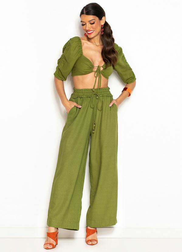 Farm - Cropped de Linho com Amarração Verde 3