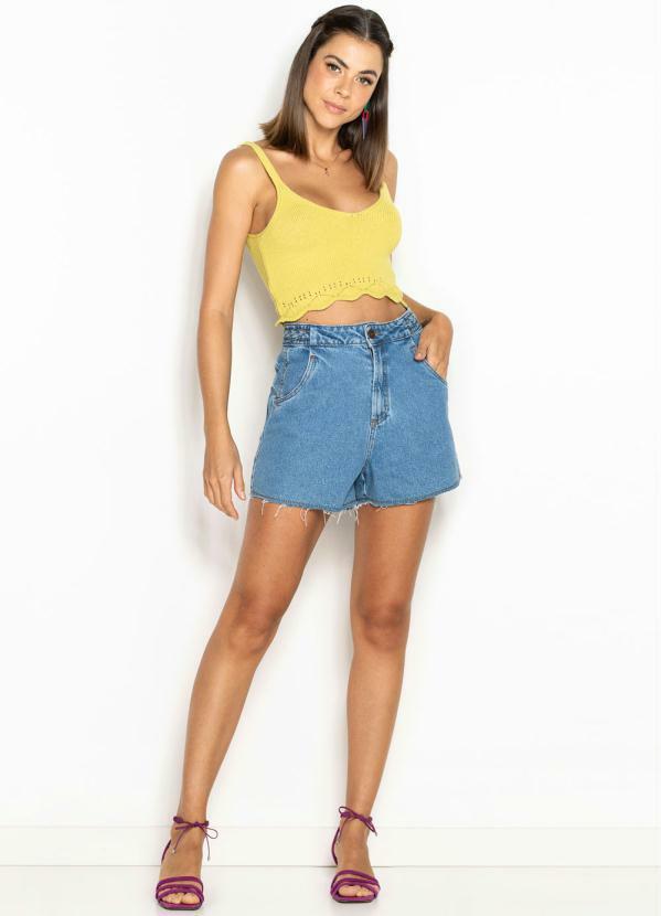 Maria Filó - Cropped de Tricot Barra Renda Amarelo 3