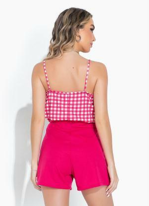 Moda Pop - Cropped Xadrez com Alças e Decote Degagê - MODA POP
