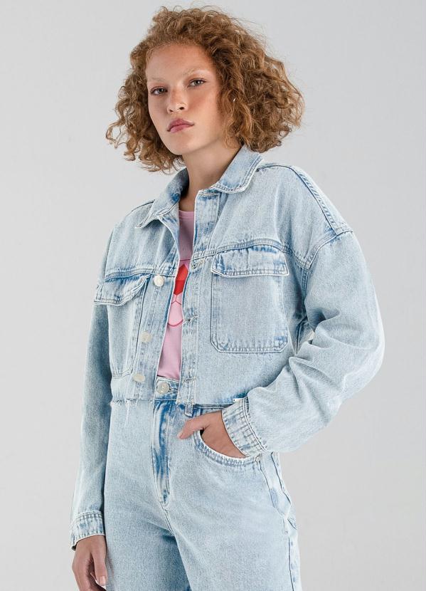 Enfim - Jaqueta Azul Claro Oversized Cropped Stay Pink