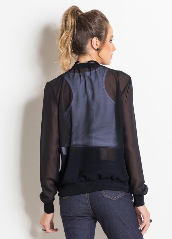 Moda Pop - Jaqueta Bomber Preta com Fechamento em Zíper 3