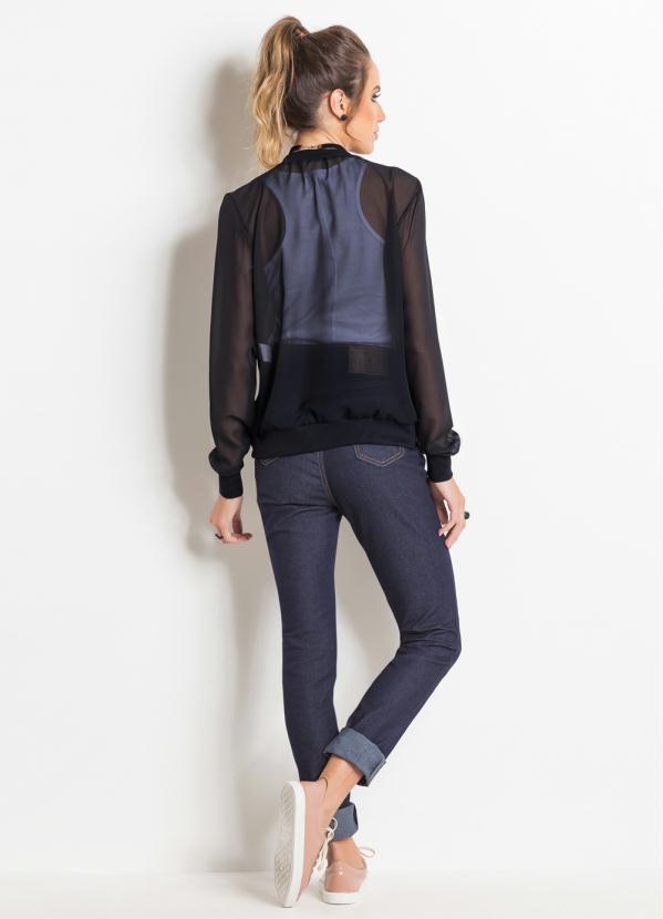 Moda Pop - Jaqueta Bomber Preta com Fechamento em Zíper 7