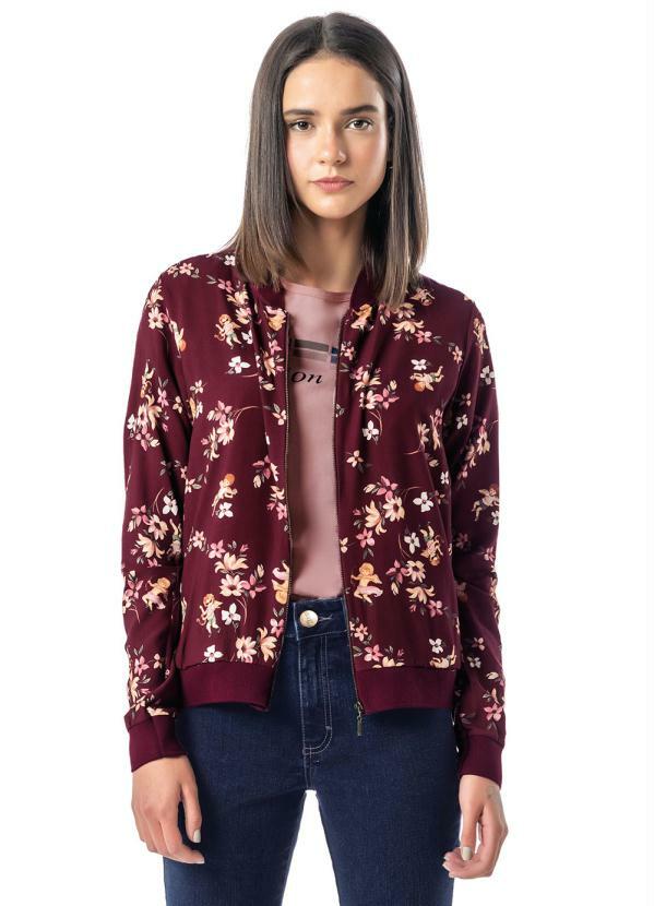 Enfim - Jaqueta Bordô Bomber Floral