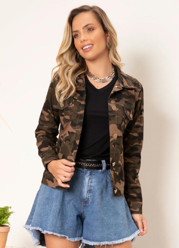 Quintess - Jaqueta Camuflada em Sarja com Botões
