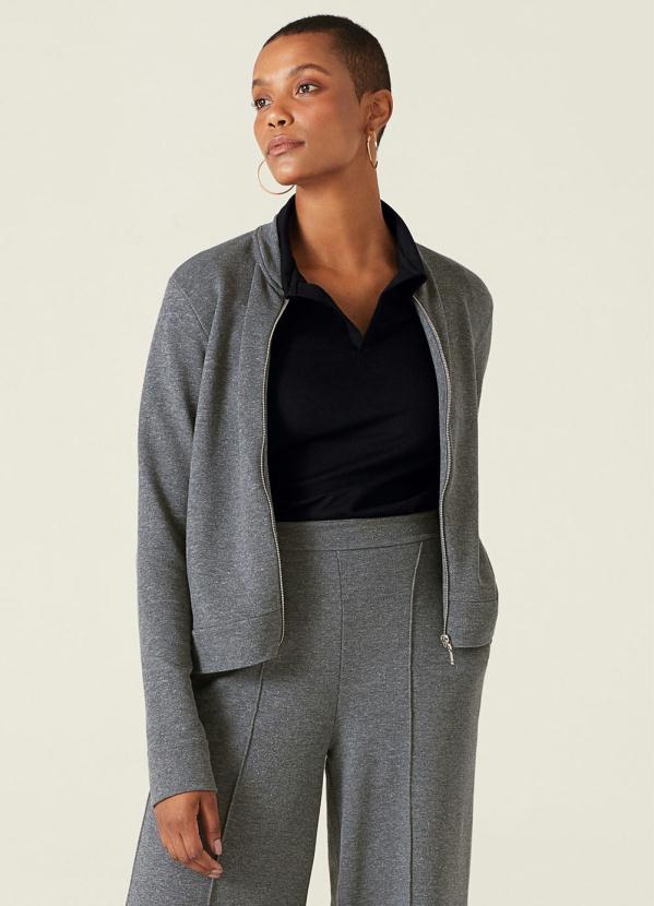 Malwee - Jaqueta Cinza Escuro em Moletom Textura