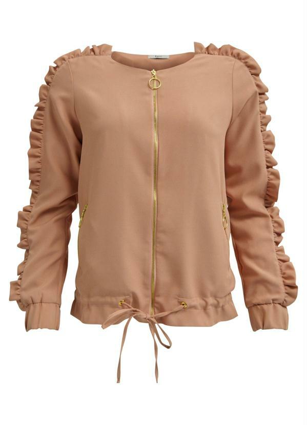 bonprix - Jaqueta com Babados Marrom