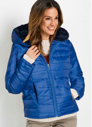 bonprix - Jaqueta com Pelinho no Capuz Azul Marinho - BONPRIX