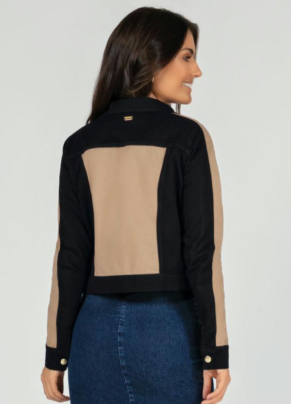 Quintess - Jaqueta com Recortes Preta e Bege com Bolsos 2