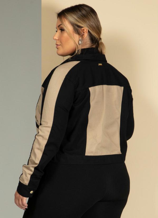 Quintess - Jaqueta com Recortes Preta e Bege com Bolsos 5