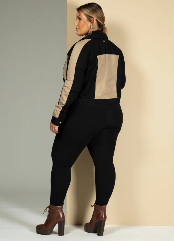 Quintess - Jaqueta com Recortes Preta e Bege com Bolsos 6
