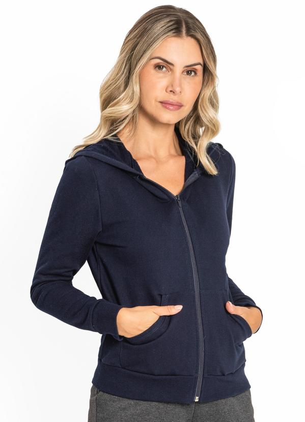 Rovitex - Jaqueta Feminina Básica com Capuz Azul