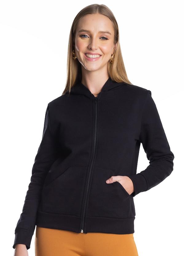 Rovitex - Jaqueta Feminina Básica com Capuz Preto