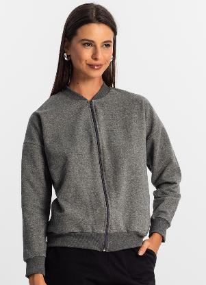 Rovitex - Jaqueta Feminina Básica de Moletom Cinza - ROVITEX