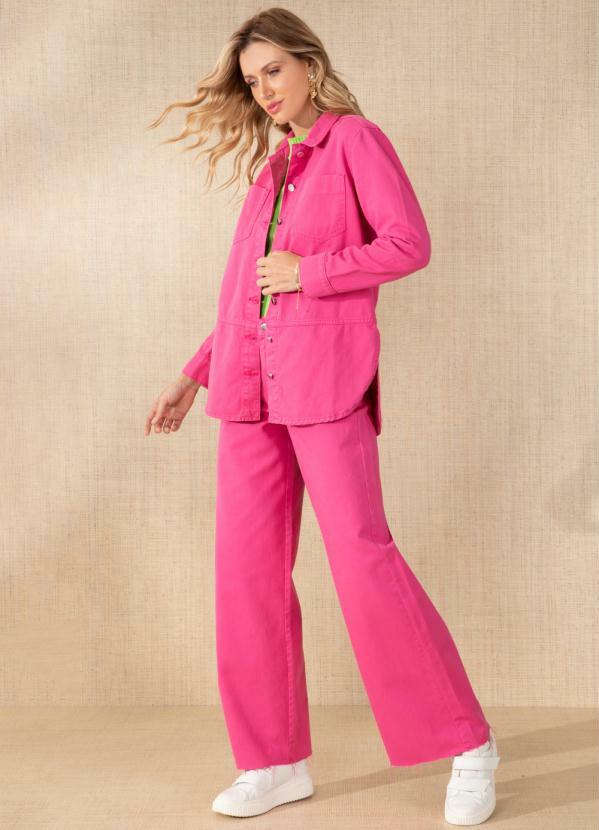 Quintess - Jaqueta Jeans Pink com Bolsos