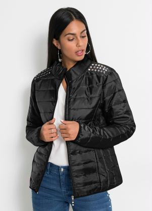 bonprix - Jaqueta Matelassê com Zíper Preta - BONPRIX