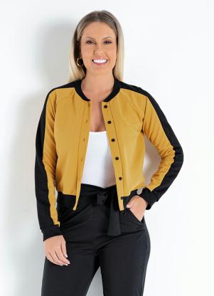 Moda Pop - Jaqueta Mostarda e Preta com Estampa nas Costas - MODA POP