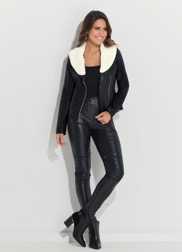 Quintess - Jaqueta Preto e Bege com Pelos Quintess