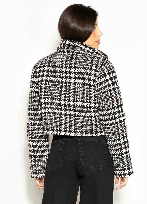Jaqueta Puffer de Tweed Xadrez Preta Colcci