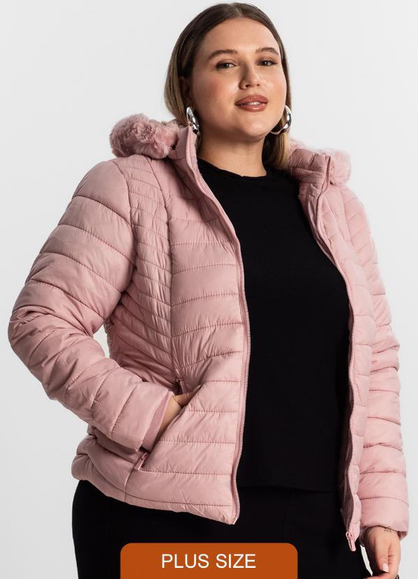 Rovitex Jaqueta Puffer Feminina Plus Size Sea Surf Rosa