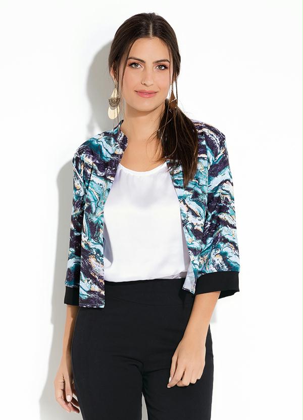 Quintess - Jaqueta Quintess Marmorizado Azul com Fenda