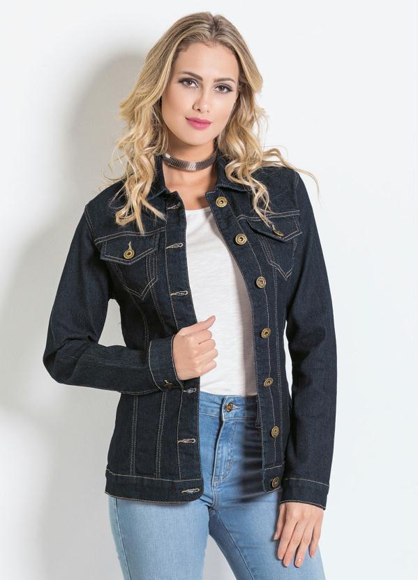 Sawary Jeans - Jaqueta Sawary Jeans Preto com Detalhes