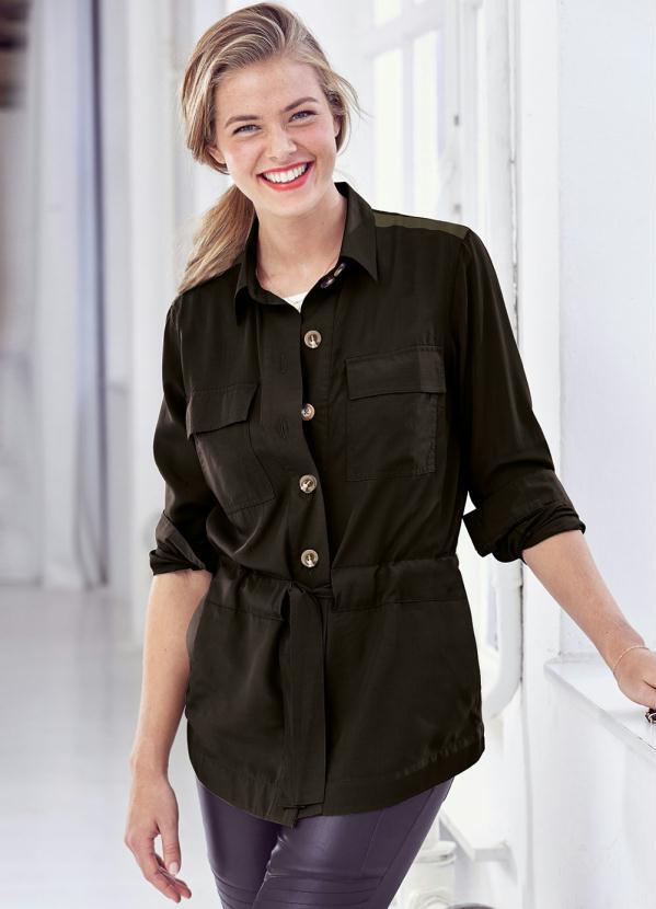 bonprix - Parka com Amarração e Bolsos Preto