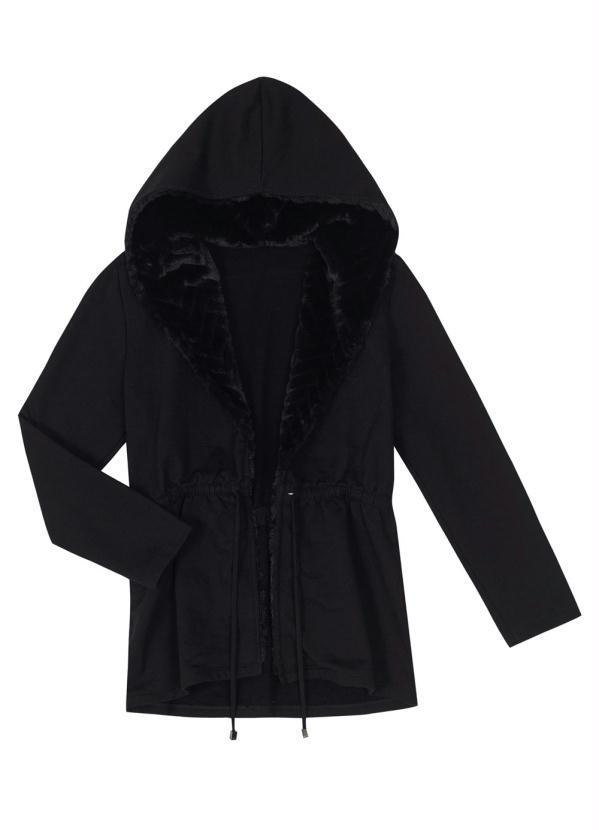 Rovitex - Parka Feminina com Pelinho Preto