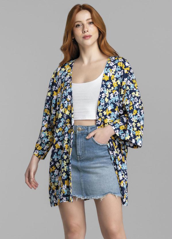 Kimono Azul Floral - Enfim