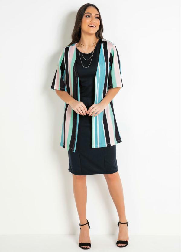 Outlet - Kimono com Mangas Evasê Listrado Moda Evangélica 3