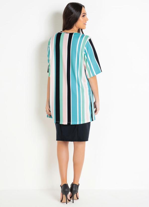 Outlet - Kimono com Mangas Evasê Listrado Moda Evangélica 5