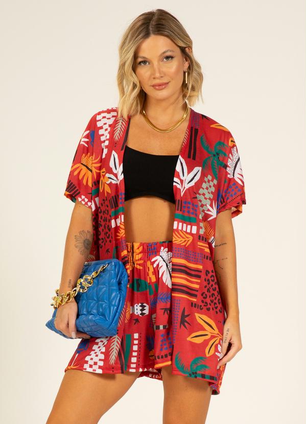 Briard - Kimono Estampa Tropicalia Vermelho