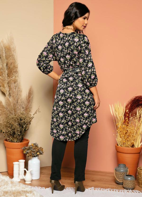 Quintess - Kimono Floral Alongado com Faixa Fixa 4