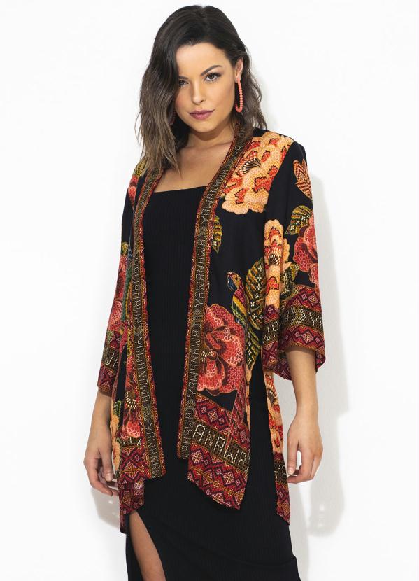 Farm - Kimono Floral Yawanawa Preto