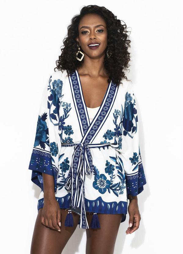 Farm - Kimono Lenço Azulejos Azul