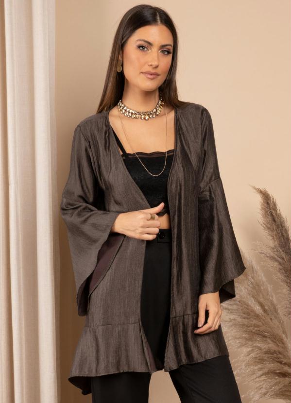 Quintess - Kimono Soltinho Marrom com Brilho