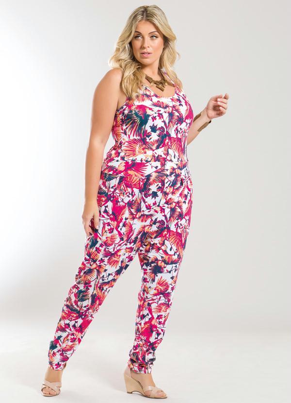 Marguerite - Macacão Detalhe Gota Tropical Plus Size
