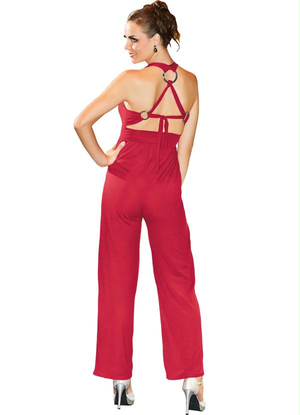 Outlet - Macacão Feminino Vermelho com Detalhe de Argolas 2