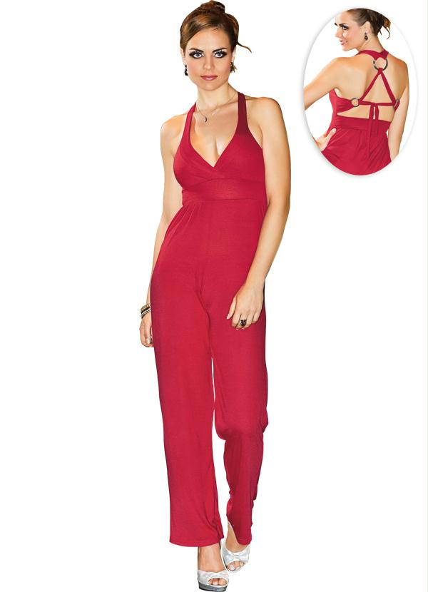 Outlet - Macacão Feminino Vermelho com Detalhe de Argolas 3