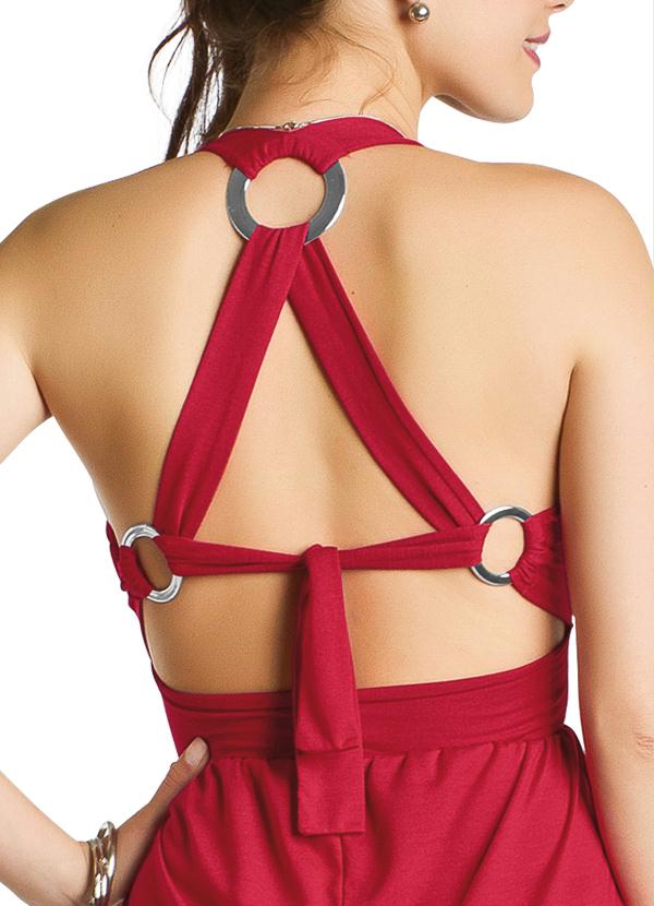 Outlet - Macacão Feminino Vermelho com Detalhe de Argolas 4