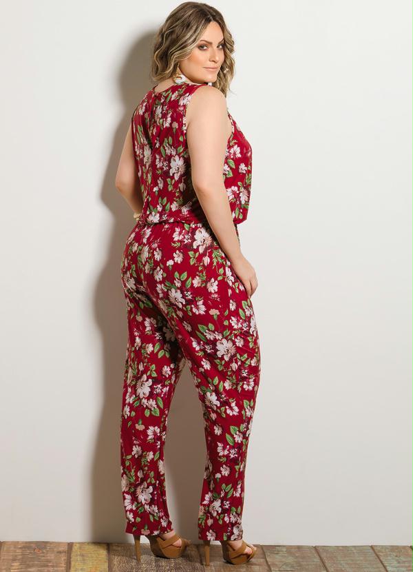 Quintess - Macacão Floral Detalhe Transparente Plus Size 2