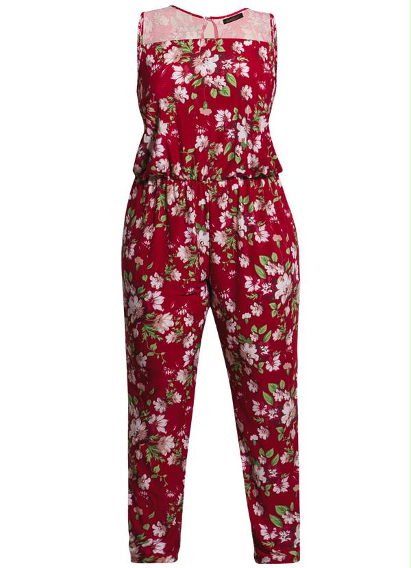 Quintess - Macacão Floral Detalhe Transparente Plus Size 3