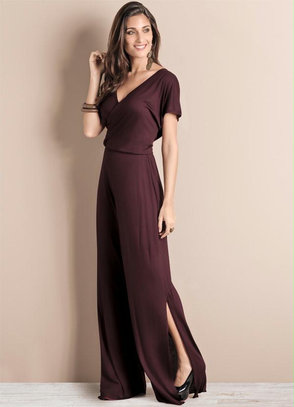 Outlet - Macacão Vinho com Detalhe de Fenda nas Laterais 3